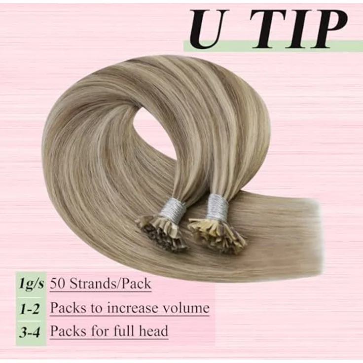 YoungSee U-Tip Haarverlängerungen, Echthaar Bondings 55cm, Hellbraun, 1g pro Strähne, Keratin-Bindung, Remy Qualität – Bild 4