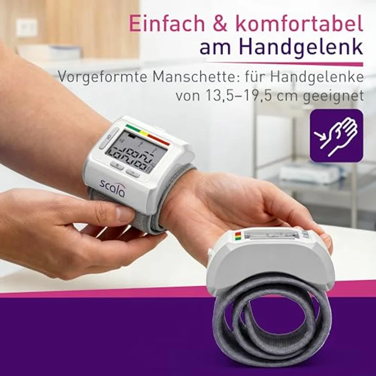 Scala Blutdruckmessgerät SC 6400, Handgelenk Modell mit Fuzzy-Logic, weiß, Speicher für 85 Messungen – Bild 2