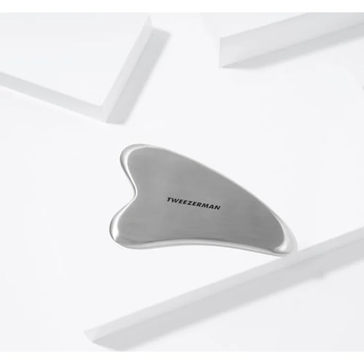 TWEEZERMAN Gesichtsmassager (Gua Sha Stein für Gesicht Augen Anti Aging, Rostfreier Edelstahl, Gesichtspflege), Silber – Bild 3