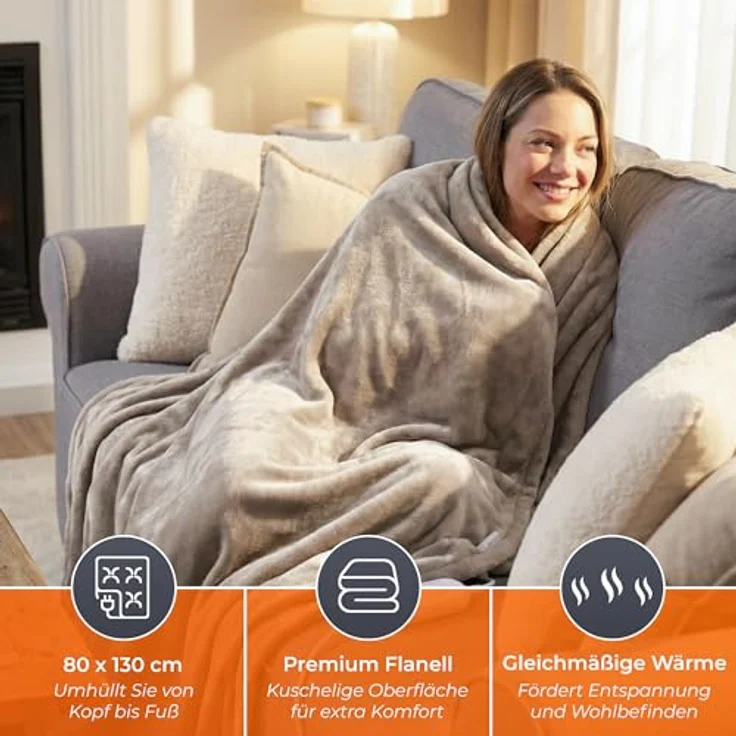 KLAMER Heizdecke 180x130 cm, waschbare Wärmedecke mit 9 Temperaturstufen und Abschaltautomatik, braun – Bild 4