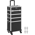 SONGMICS Kosmetikkoffer, Trolley, 4-in-1 Schminkkoffer, groß, abschließbar, 360° drehbare Rollen, für Reisen, Geschenkidee, schwarz JHZ11BK