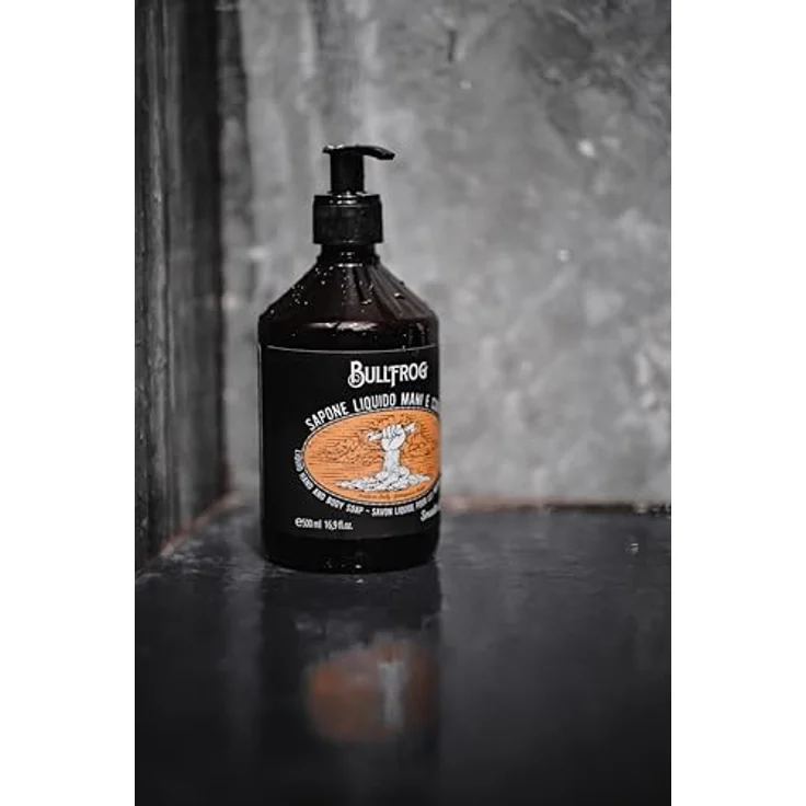 Bullfrog Flüssigseife für Hände und Körper 500 ml, umhüllende Textur mit natürlichen Inhaltsstoffen, würzige und frische Noten, Made in Italy – Bild 5