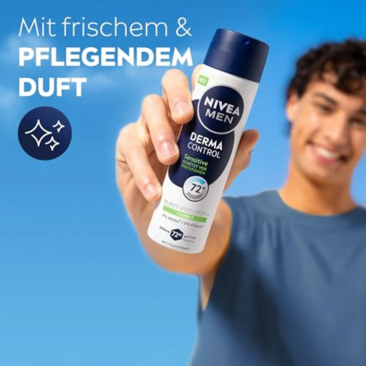 NIVEA MEN Derma Control Sensitive Deo Spray, Anti-Transpirant mit purem Hyaluron, 72h Schutz, ohne Ethylalkohol, 150 ml – Bild 4