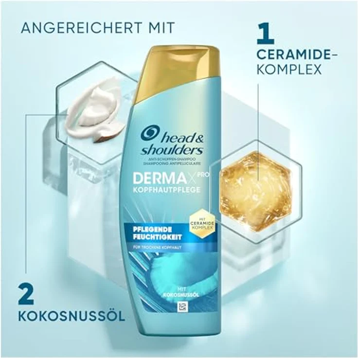 Head & Shoulders DermaXPro Pflegende Feuchtigkeit Anti-Schuppen-Shampoo 400ml mit Kokosöl und Ceramide-Komplex; 72H Feuchtigkeit für Trockene Kopfhaut, Marke - Head & Shoulders – Bild 5