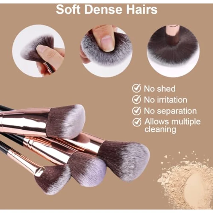 Vicloon Pinselset Makeup, 15 Stück Professionelles Schminkpinsel Set mit Aufbewahrungstasche, für Flüssigkeiten, Puder und Cremes, hypoallergen – Bild 5