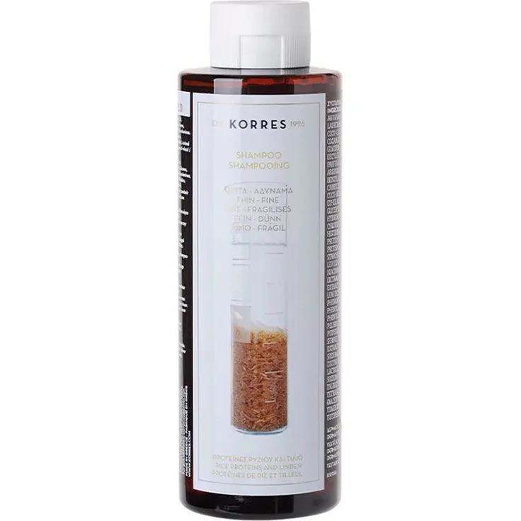 Korres Rice Proteins & Linden Shampoo, 250 ml für feines Haar, reinigt und nährt mit 86.8 % natürlichen Inhaltsstoffen