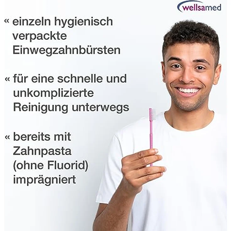 wellsamed Wellsabrush Einmalzahnbürsten mit Zahnpasta, Einwegzahnbürsten, Reisezahnbürsten, pink-rosa-transparent, 100 Stück – Bild 4