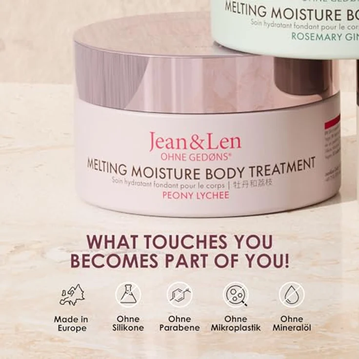 Jean & Len Melting Moisture Body Treatment Peony & Lychee, pflegende Body Butter für normale Haut, 200 ml, vegan, ohne Parabene und Silikone – Bild 5
