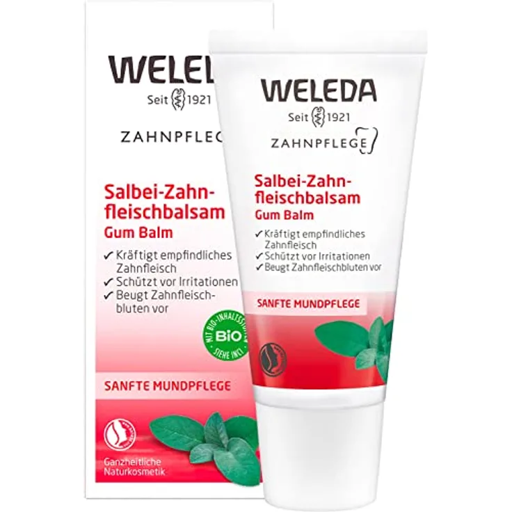 WELEDA Bio Salbei Zahnfleischbalsam, Naturkosmetik Pflegegel für empfindliches Zahnfleisch, Zahnpasta zur regelmäßigen Mundhygiene mit natürlichen Ölen für einen frischen Atem (1 x 30 ml)