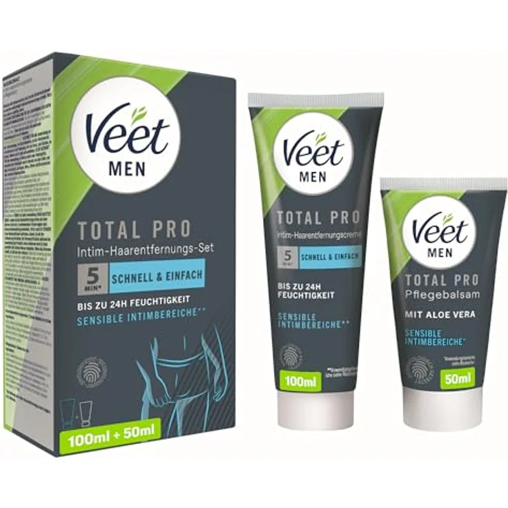 Veet MEN Intim-Haarentfernungs-Set, Enthaarungscreme (100 ml) & Pflegebalsam (50 ml), schnell & einfach, dermatologisch getestet – Bild 1