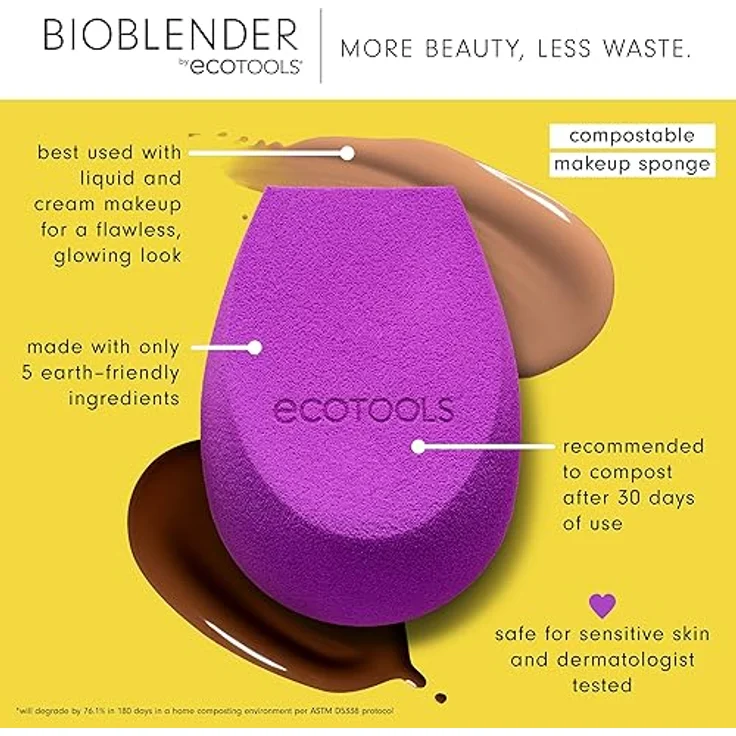ECOTOOLS Bioblender Make-up-Schwamm Duo-Pack für flüssiges und cremiges Make-up, 54 g, 3163, violett – Bild 3