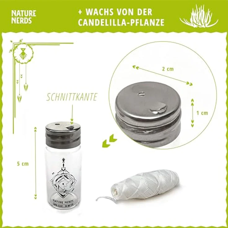 Nature Nerds – plastikfreie Natur Zahnseide im Glas-Flakon gewachst mit Candelilla – 6 Spulen = 180 m (180) – Bild 3
