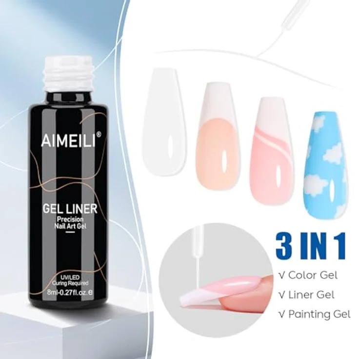 AIMEILI Gel Liner Nail Art, Weiß 8ml, UV LED Soak Off, ideal für French Manicure und DIY Nail Designs – Bild 2