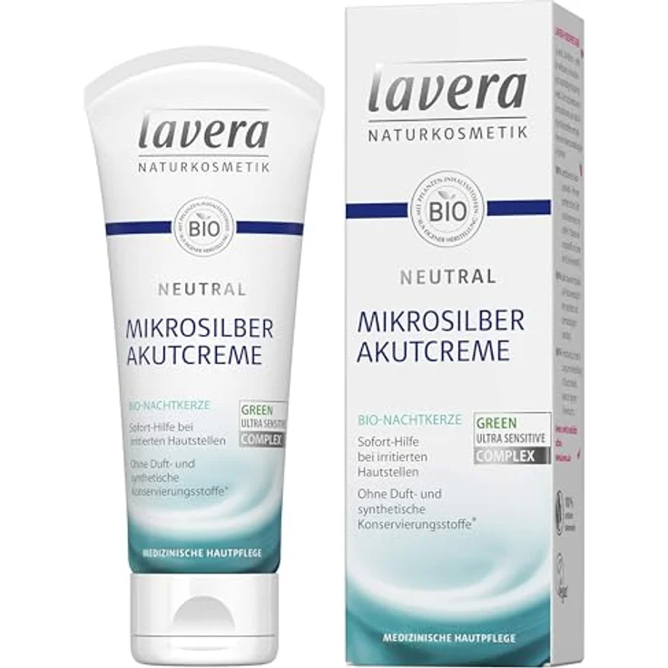 lavera Neutral Akutcreme mit Mikrosilber - Bio Nachtkerze - 75ml, Sofortige Hilfe bei Hautirritationen, Neurodermitis - Natürliche medizinische Hautpflege, vegan - Naturkosmetik Creme – Bild 1