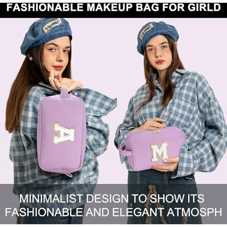 Parima Kosmetiktasche Damen Kulturbeutel, 2-teilig im Corddesign mit Fächern, personalisierbares Geschenk für Frauen in Größe 25 x 15 x 9 cm und 22 x 9 cm, Buchstabe I – Bild 4