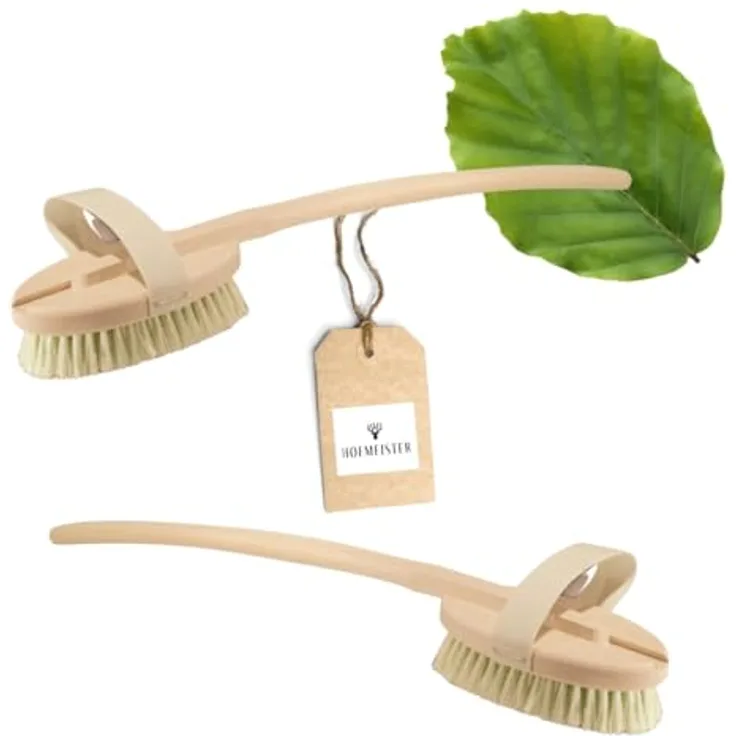 Hofmeister Badebürste 47 cm, Körperbürste mit Fibre-Naturborsten, abnehmbarer Stiel, Handschlaufe, geeignet für sanfte Reinigung und Massage des Rückens
