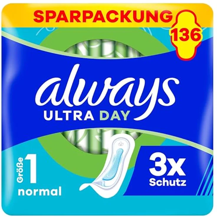 Always Ultra Binden Damen Gr. 1, Normal, ultradünn, super absorbierend, 136 Stück (4 x 34 Binden) ohne Flügel, dermatologisch getestet
