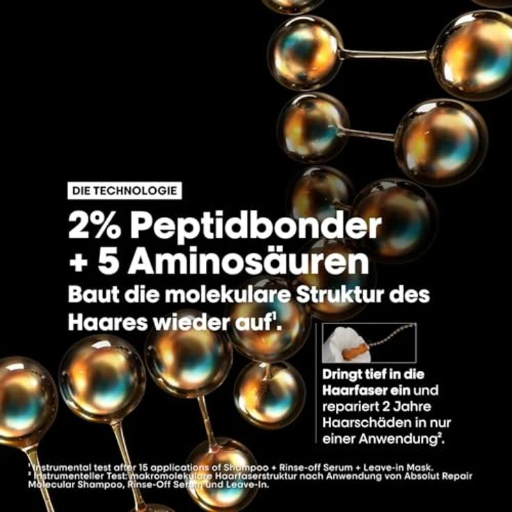 L'Oréal Professionnel Leave-In, Absolut Repair Molecular, 50 ml, strukturgeschädigtes Haar, Peptidbonder, 5 Aminosäuren, Hitzeschutz – Bild 4