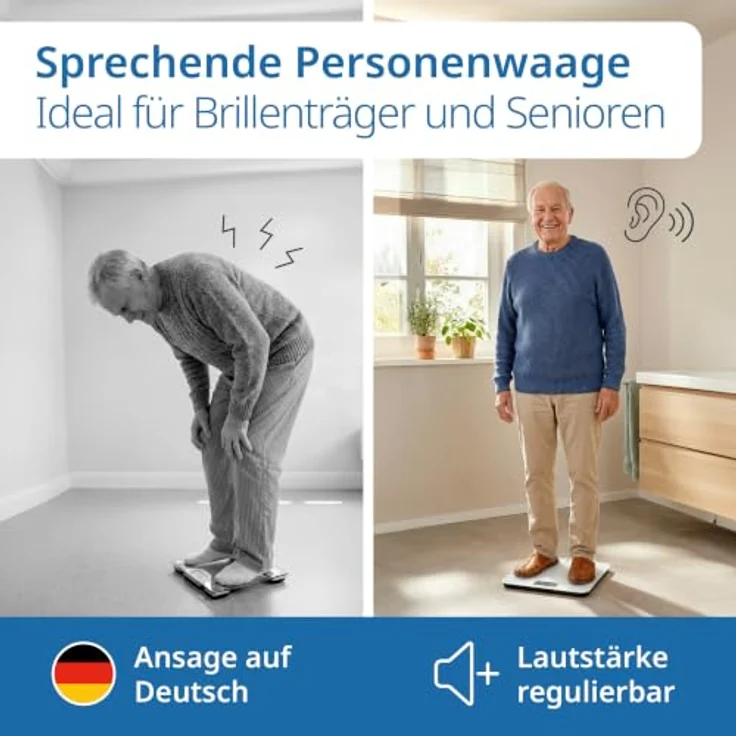 ADE Digitale Personenwaage, Körperwaage mit Sprachausgabe bis 250 kg, 5 Sprachen, ideal für Senioren, inkl. AAA Batterien – Bild 2