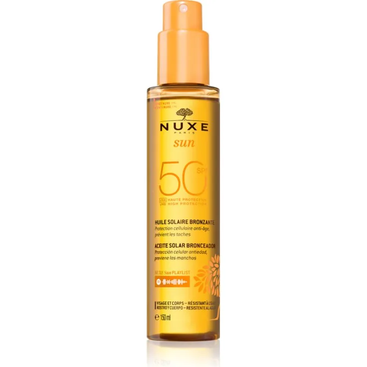 Nuxe Sun Face and Body Tanning Sun Oil, Sonnenöl für Gesicht und Körper, SPF 50, 150 ml, wasserfest, pflegend, UV-Schutz