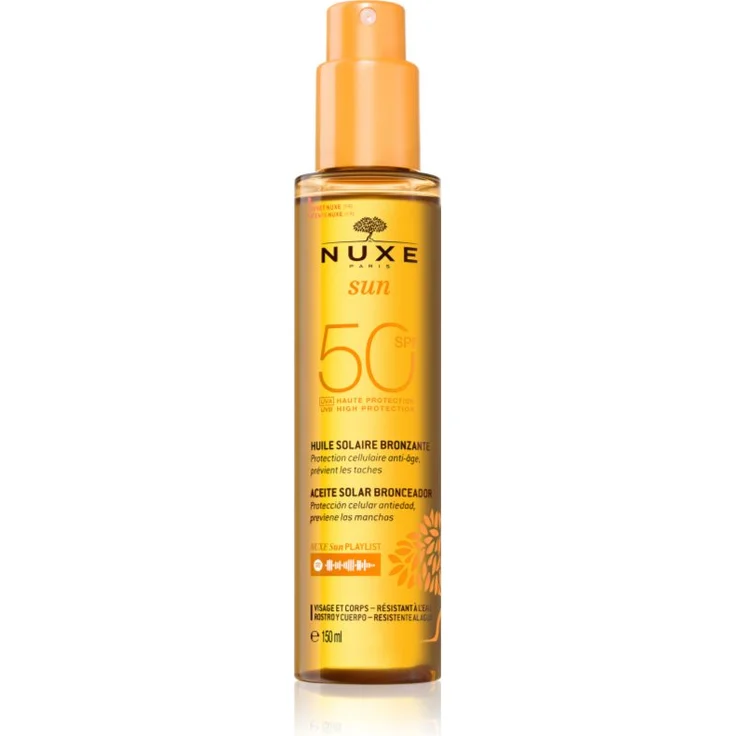 Nuxe Sun Face and Body Tanning Sun Oil, Sonnenöl für Gesicht und Körper, SPF 50, 150 ml, wasserfest, pflegend, UV-Schutz