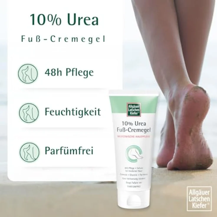Allgäuer Latschenkiefer 10% Urea Fuß-Cremegel | Intensive 48h Pflege für trockene Füße | Parfümfreie Formel | Auch zur Hautpflege bei Diabetikern geeignet | 100 ml – Bild 2