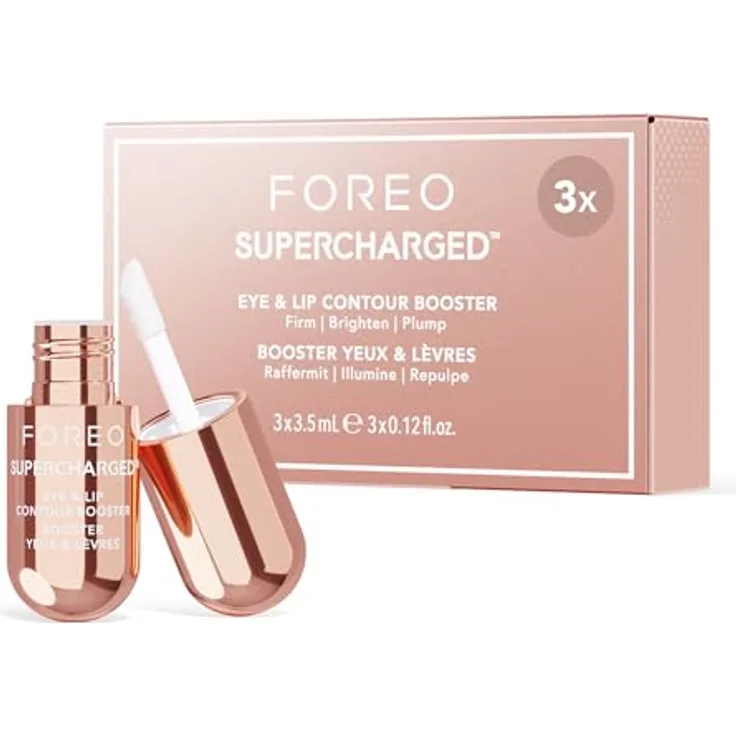 FOREO SUPERCHARGED Augen- und Lippenkontur Booster Serum - Leitfähige Augencreme - Niacinamid Serum - Anti Aging - Lip Plumping & gegen Augenringe - Praktische Größe - 3 x 3,5 ml Kapsel