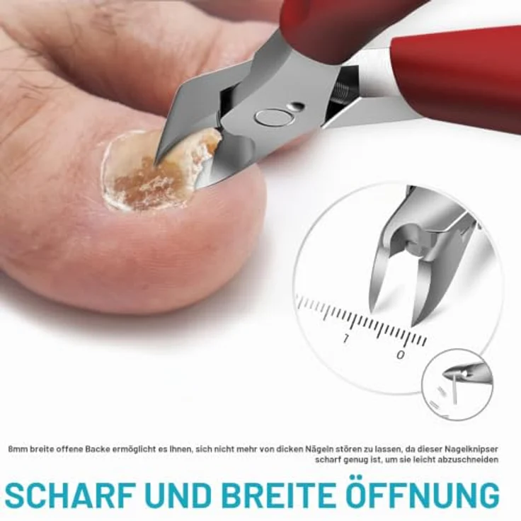 RONAVO Fussnagelzange Profi, Orthopädische Edelstahl-Nagelschere für dicke und eingewachsene Fußnägel, rutschfester Griff, Ledertasche zur sicheren Aufbewahrung – Bild 2