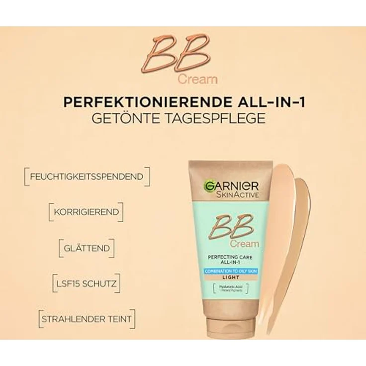 Garnier Miracle Skin Perfector BB Cream, ölfreie Gesichtscreme für Misch- und ölige Haut, mattierende Formel mit Lichtschutzfaktor 25, hell – Bild 3