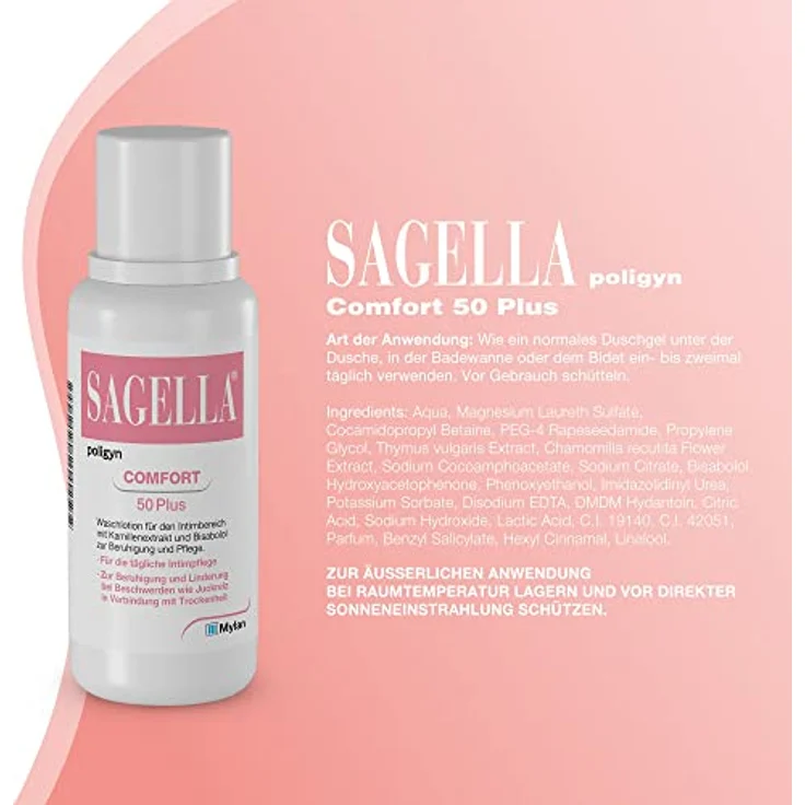 SAGELLA Sagella poligyn Intimwaschlotion für Frauen 50+, 100 ml, angepasste Pflege für den Intimbereich in den Wechseljahren – Bild 2