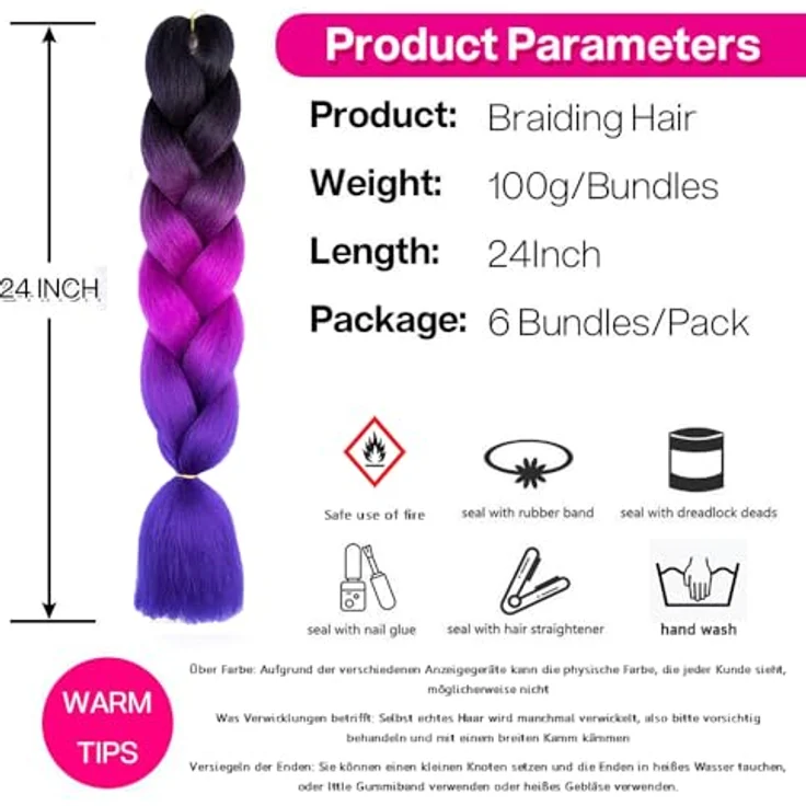 Shangxiu Braids Extensions Lila, 6 Stücke Jumbo Haarverlängerungen, 24 Zoll, synthetisches, weich und langlebig – Bild 5