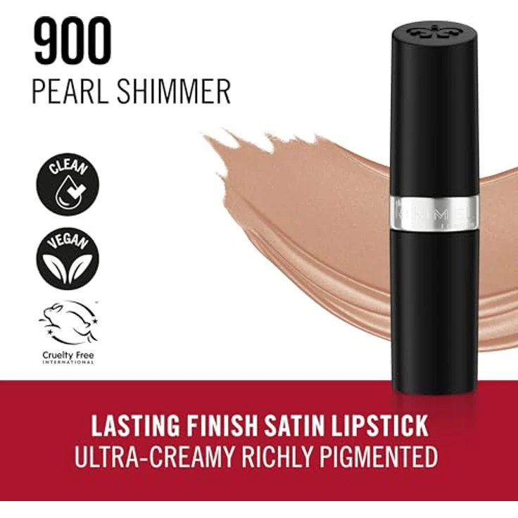 Rimmel London LASTING FINISH SHIMMERS Lippenstift, langanhaltend, #900 Pearl Shimmer, 18 g – Bild 6