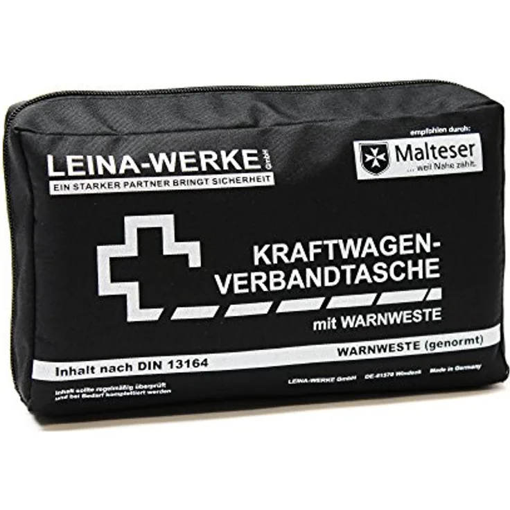 Leina-Werke 11022 KFZ-Verbandtasche Compact mit Warnweste und Klett, Schwarz/Weiß