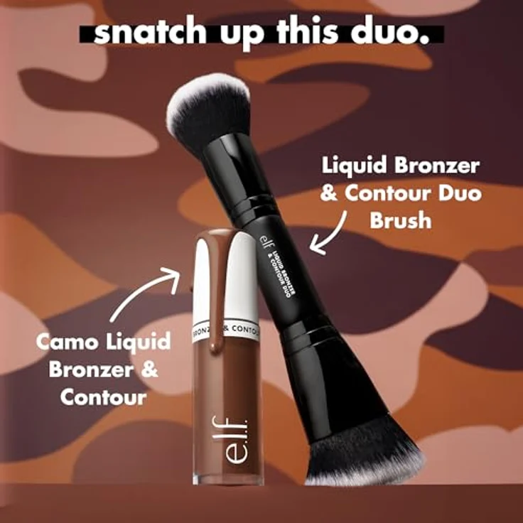 e.l.f. Camo Liquid Bronzer & Contour Duo Brush, Doppelseitiger Gesichts-Make-up-Pinsel mit Synthetischen Borsten, Vegan & Tierversuchsfrei für einen definierten Sun-Kissed Teint – Bild 4