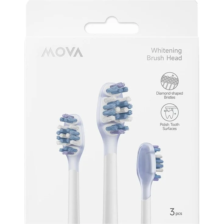 MOVA Ersatzbürstenköpfe für MOVA Fresh 20 und Sensus Fresh 10, 3er Pack mit diamantförmigen Borsten, zartes Lila für optimale Reinigung und Zahnaufhellung