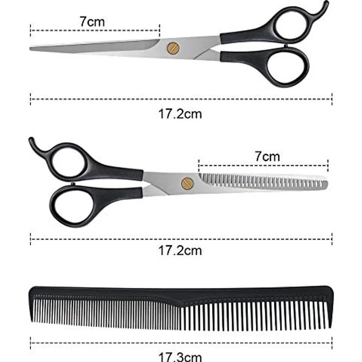 URAQT Haarschere Set, 2 Professionelle Scheren mit Effilierer und Kamm, Ergonomisches Design, Edelstahl, Schwarz – Bild 2