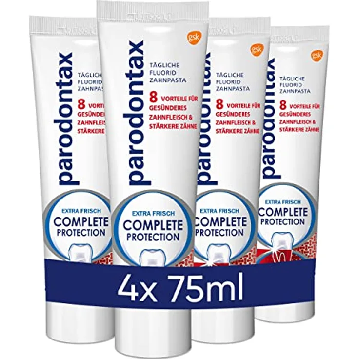 Parodontax Complete Protection Mousse Zahnpasta, Minze, Extra Frisch, hilft Zahnfleischbluten zu reduzieren und vorzubeugen, 4 x 75ml