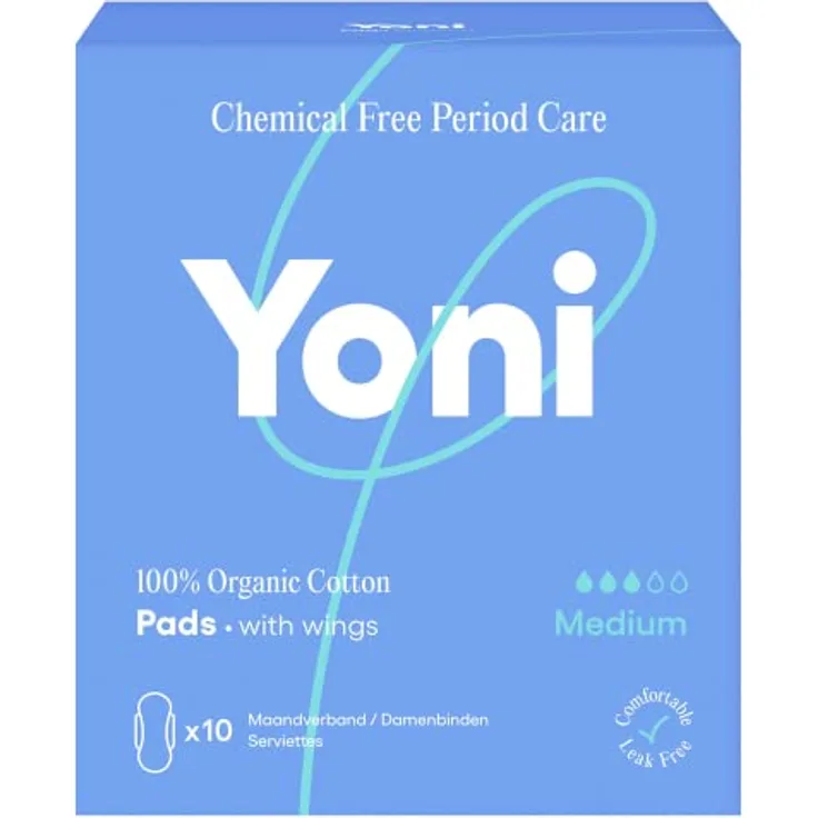 Yoni Binden Normal, 10 Stück aus Bio-Baumwolle mit Flügeln, hypoallergen und atmungsaktiv, super saugfähig, frei von Kunststofffolien und synthetischen Inhaltsstoffen
