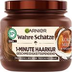 Wahre Schätze Nährende 1-Minute Haarkur für trockenes bis sehr trockenes Haar, Mit Kokosmilch und Macadamiaöl für neuen Glanz und Geschmeidigkeit, Vegane Formel, 1 x 340 ml