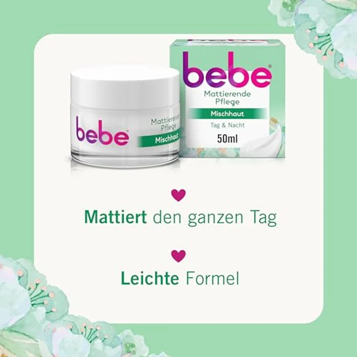 bebe Mattierende Pflege (50ml) für Mischhaut, 24h Feuchtigkeit, mit grünem Tee, vegane Formel – Bild 4