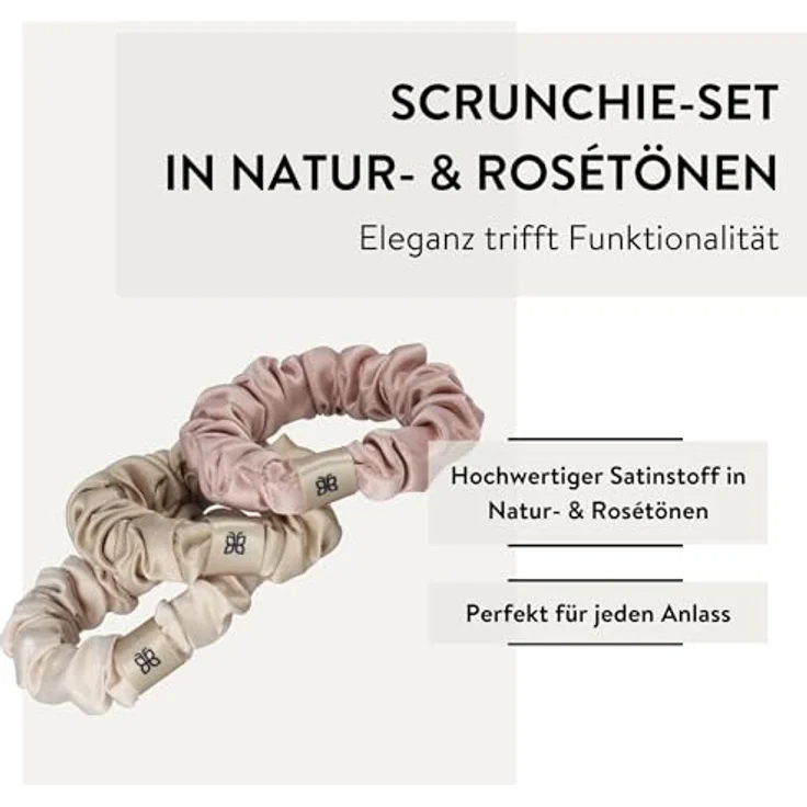 PARSA Beauty Signature Zopfhalter Set, luxuriöse Haargummis aus Satin in Nude & Rosé, sanft zum Haar, elegantes Design, ideales Accessoire für stilvolle Frisuren – Bild 3