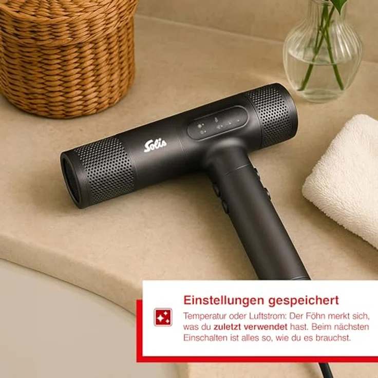 Solis AirVolution 280SE (Typ 3809), Ionen-Haartrockner mit intelligentem Temperatur-Sensor, 110.000 U/min, federleicht, 3 Temperatur- und Luftstufen, schwarz – Bild 4