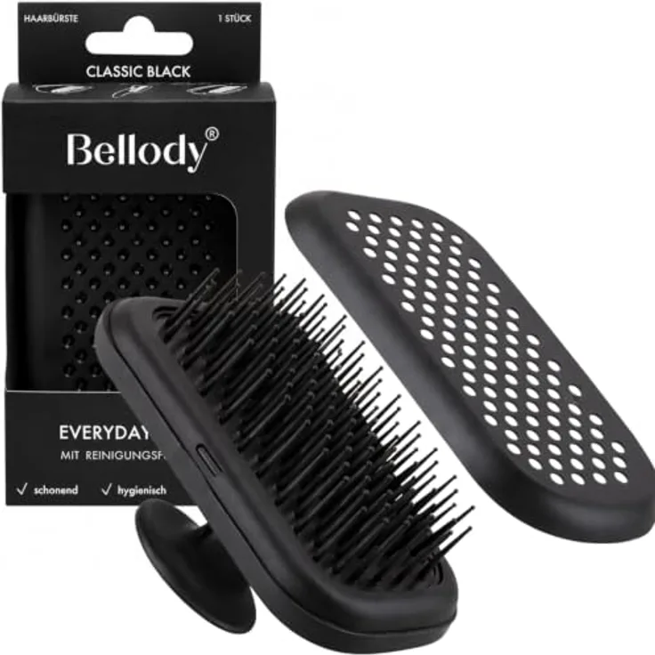 Bellody Everyday Brush, Haarbürste mit Selbstreinigungsfunktion und ergonomischem Griff, mattschwarz