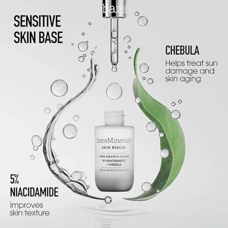 bareMinerals SKIN RESCUE Pure Smooth, Anti-Aging Gesichtsserum mit 5 % Niacinamid, 30 ml, Grau – Bild 4