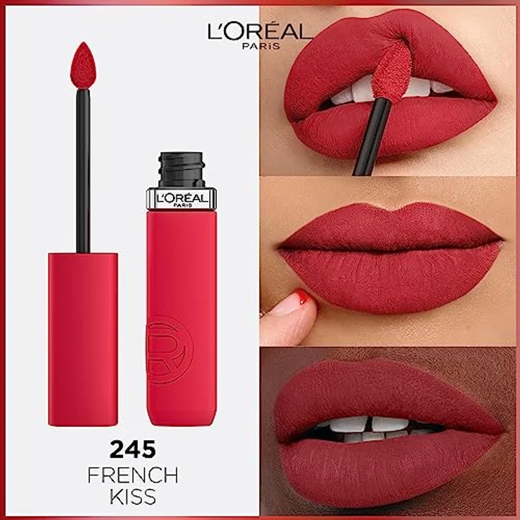 L'Oréal Paris Pflegender Lippenstift mit mattem Finish, Für leuchtende Farben mit bis zu 16 Stunden Halt, Infaillible Matte Resistance, Nr. 245 French Kiss​, 1x 5 ml – Bild 4