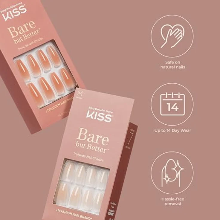 KISS Bare But Better Medium, künstliche Fingernägel Chemistry, 28 St. mit Spezialkleber für langanhaltende Gelnägel-Maniküre – Bild 3