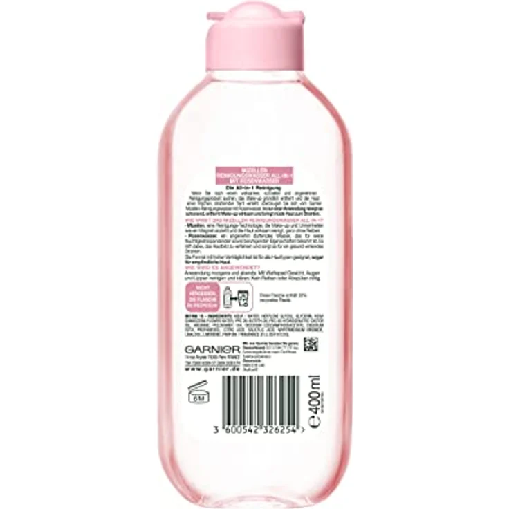 Garnier All-in-1 Mizellen Reinigungswasser mit Rosenwasser für einen besonderen Glow, Make up Entferner und Gesichtsreinigung für empfindliche Haut, Skin Active, 1 x 400 ml – Bild 2