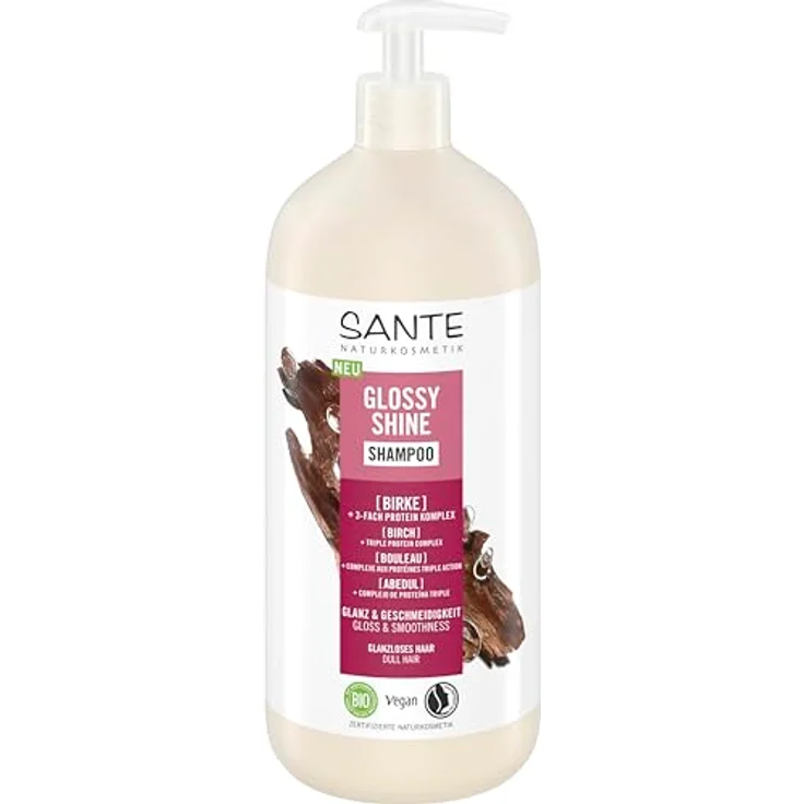 SANTE Naturkosmetik Glossy Shine Shampoo Bio-Birkenblattextrakt + 3-Fach Protein Komplex, vegane und feuchtigkeitsspendende Haarpflege mit zartem Kokosduft, 950 ml – Bild 1