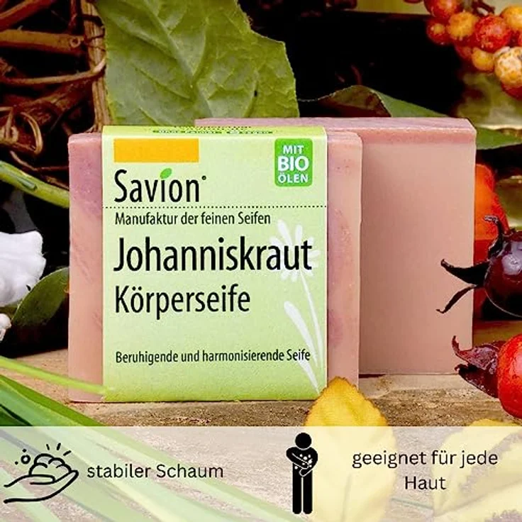 Savion Johannis Körperseife mit Johanniskrautöl, Vegan, Palmölfrei, Tierversuchsfrei, 80g – Bild 4