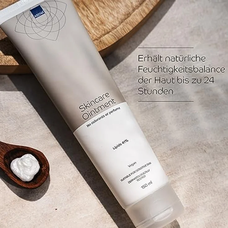 ABENA Hautpflege-Salbe, spendet feuchtigkeit für 24 Std nach dem auftragen, pflegt trockene Haut & beruhigt gereizte Haut, frei von Duftstoffen & Farbstoffen, 12 St., 150 ml. – Bild 4
